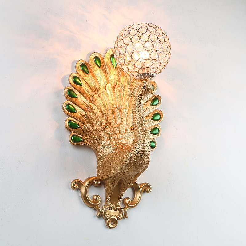 European Retro Villa Living Room TV Wall Peacock Wall Lamp New Creative Light Luxury High-end Bedroom Bedside Lamp