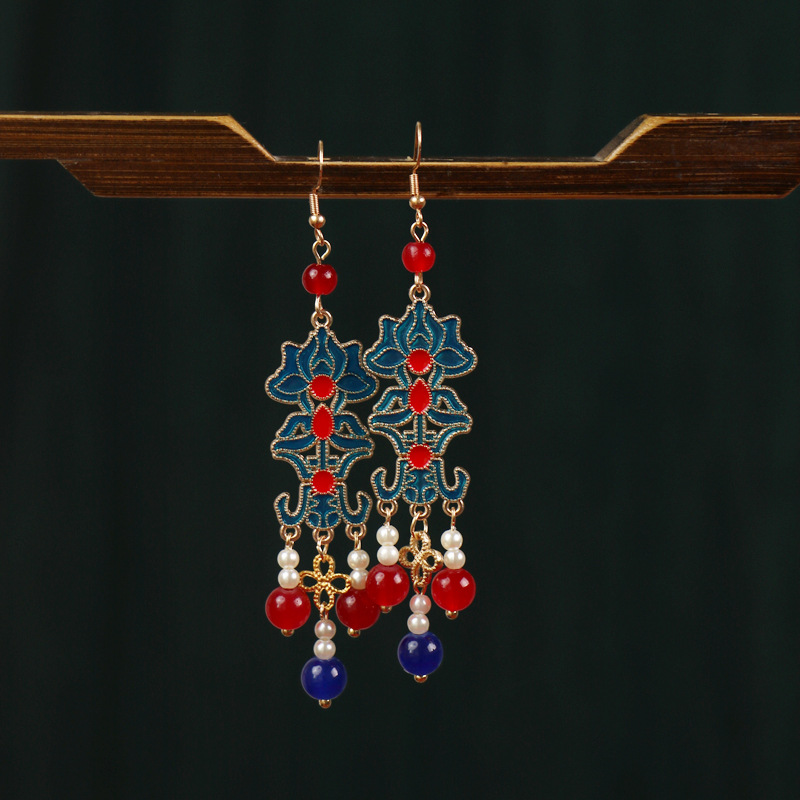 Brincos femininos borboleta com pérolas estilo chinês_voghion.com