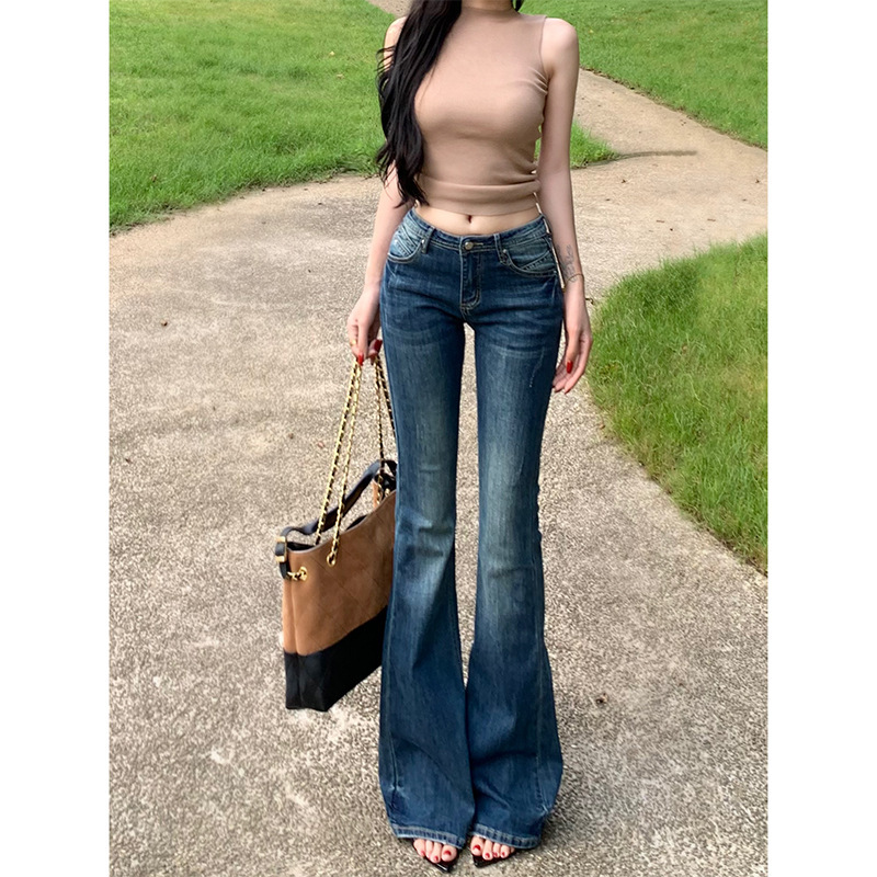 中低腰经典超模微喇牛仔裤女2025早秋新款修身显瘦长腿辣妹百搭裤|undefined