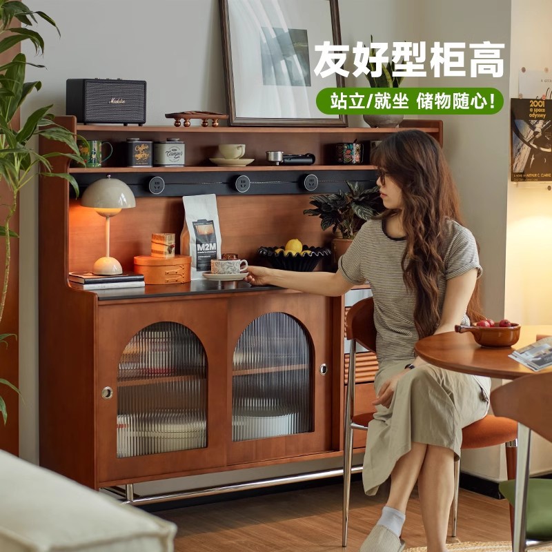 Gabinete lateral de madera maciza de losa de roca francesa contra la pared Gabinete multifuncional integrado Gabinete antiguo Sala de estar Gabinete de té retro Gabinete de café