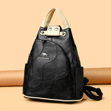 潮流车缝线皮革包包2025韩版潮袋鼠双肩包设计感洋气旅行女士背包