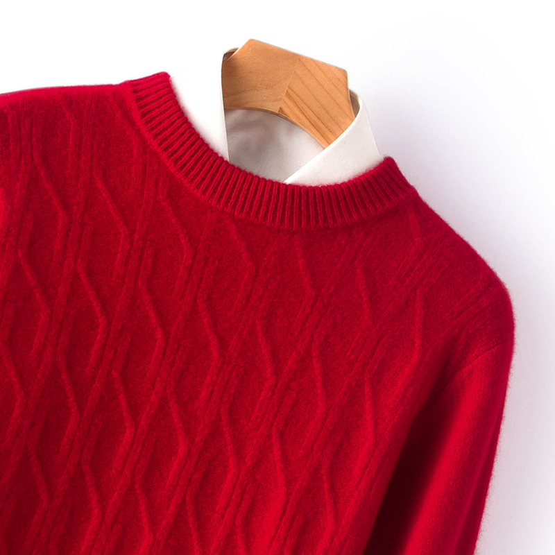 Cardigan T-shirts thickening Bright red Year of fate sweater Easy leisure time Cashmere knitting Base coat
