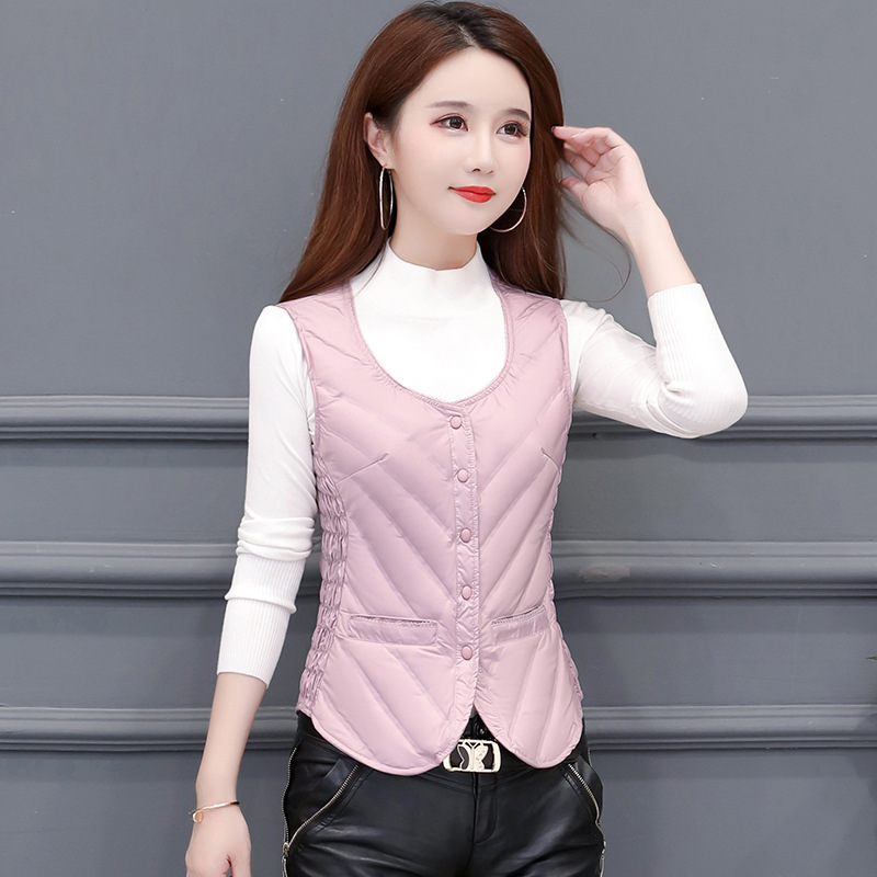 Down Vest Women's Short Lightweight Slim-fit Slimming White Duck Vest Waistcoat Inner Down Jacket Inner Tank Autumn and Winter