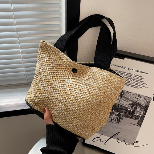 Summer rattan woven bucket bag for women  new vacation beach bag for women ins shoulder handbag