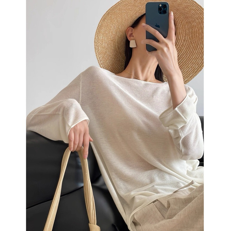 Super Comfortable~ Sun-Protective, Slightly Sheer Tencel Linen Lyocell Round-Neck Cover-Up Shirt, Spring/Summer Thin Style, Plus-Size Loose Knit Top Super Comfortable~ Sun-Protective, Slightly Sheer Tencel Linen Lyocell Round-Neck Cover-Up Shirt, Spring/Summer Thin Style, Plus-Size Loose Knit Top