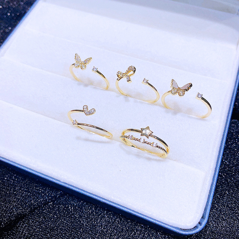 Fashion Heart shape Butterfly Bow Knot Copper Inlaid zircon Ring