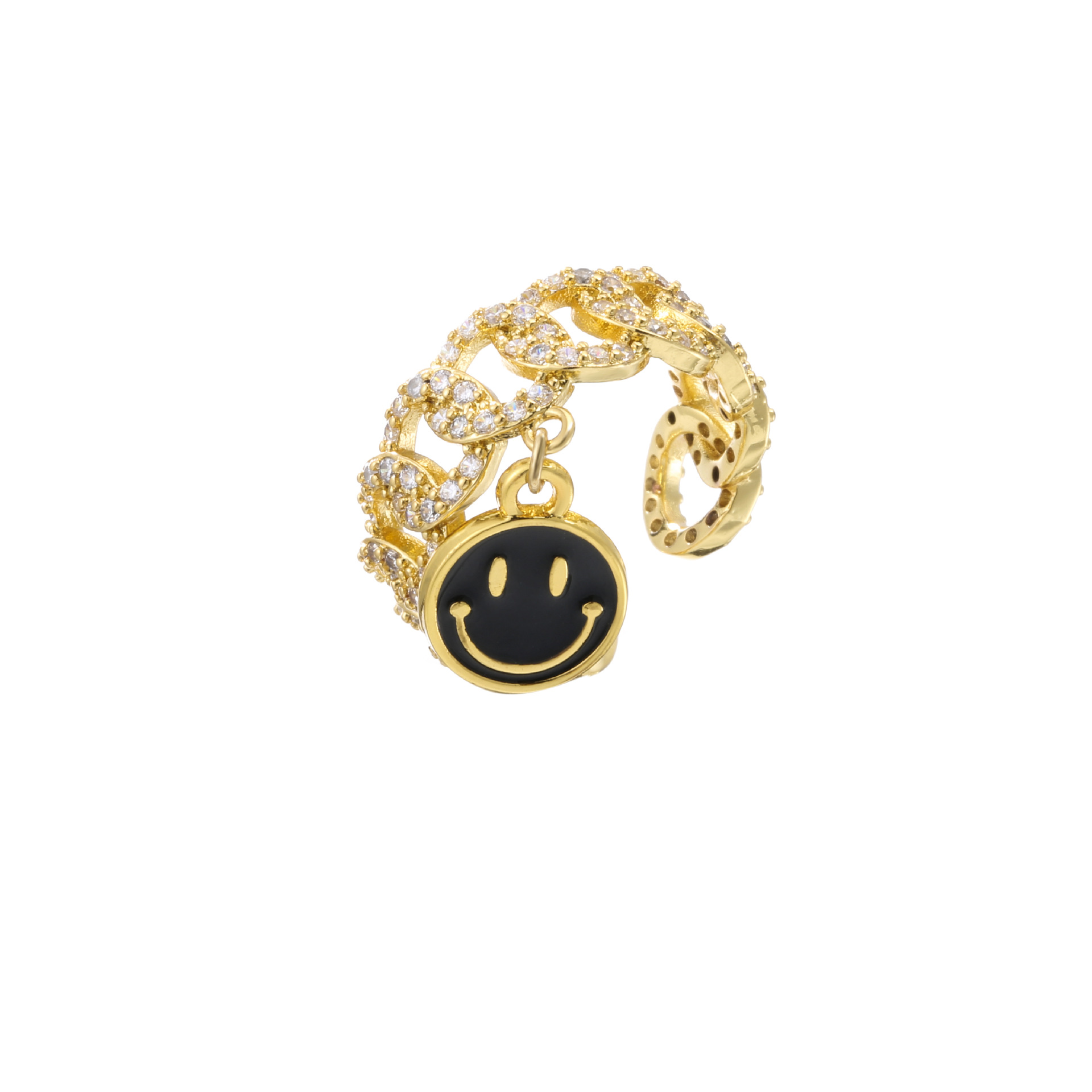 Hecheng Ornament Micro Inlaid Zircon Necklace Open Ring Dripping Smile Face Pendant Ring