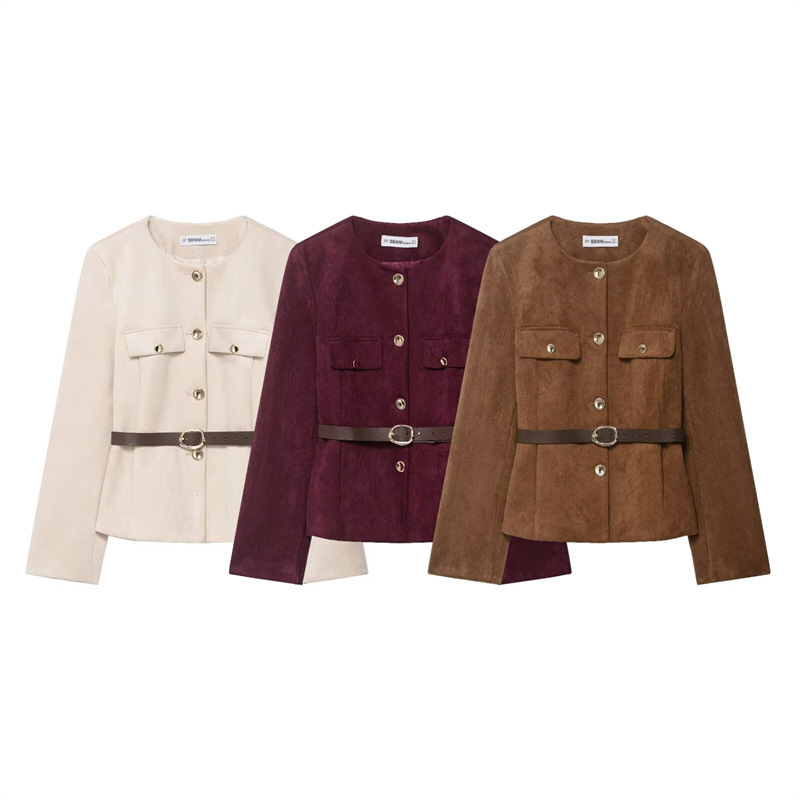 Foreign Trade 2025 Autum New European and American Style Women's Fashion Elegant Elegant Suit Jacket with Belt 8741260