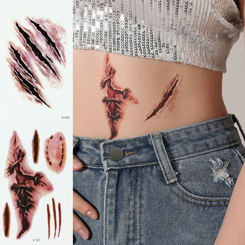 Halloween simulation wound skin tattoo sticker waterproof red scratch bite scar suture scar disposable tattoo sticker