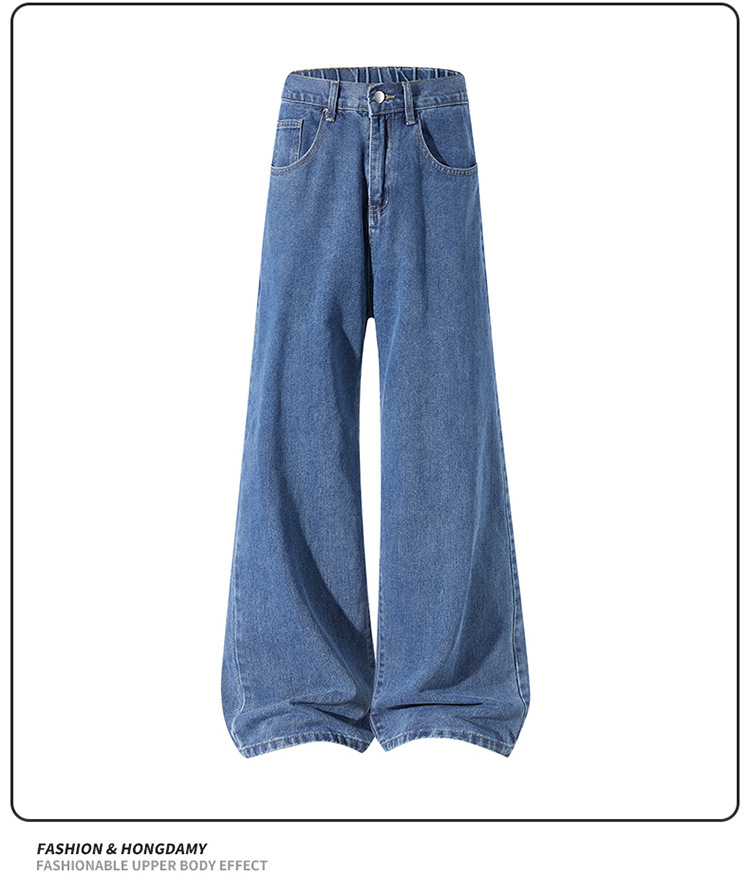 Men's Washed Flared Straight Leg Jeans High Street Style Retro American Loose Fit Long Pants For Teenagers_mkmklike.com