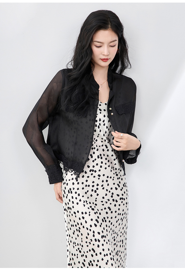 Áo sơ mi dài tay lụa organza cao cấp kiểu Trung Quốc mới mùa hè — Màu đen chi tiết 14