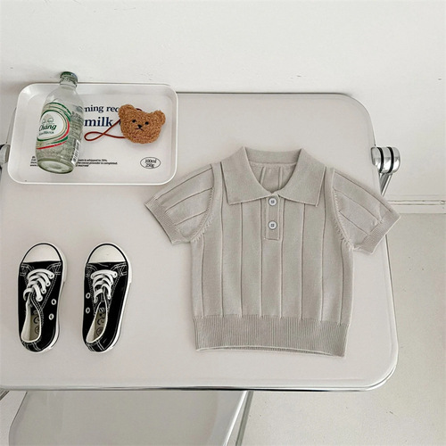 Ins Korean version 2025 spring and summer baby infant baby knit top thin summer shirt with collar children's turtleneck sweater