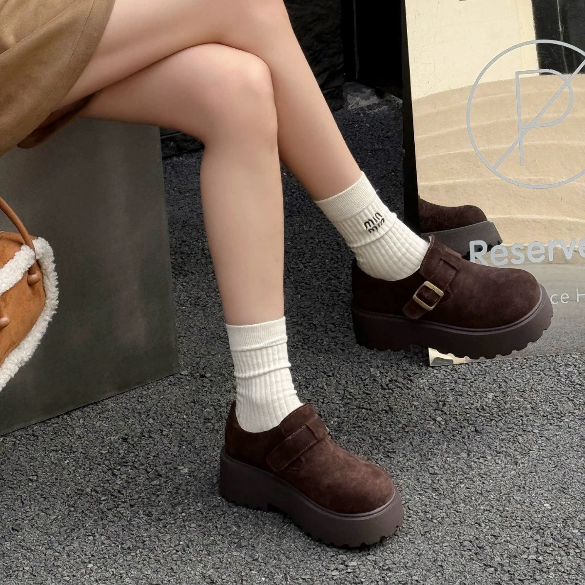 Matte leather keep warm non-slip fleece shoes platform