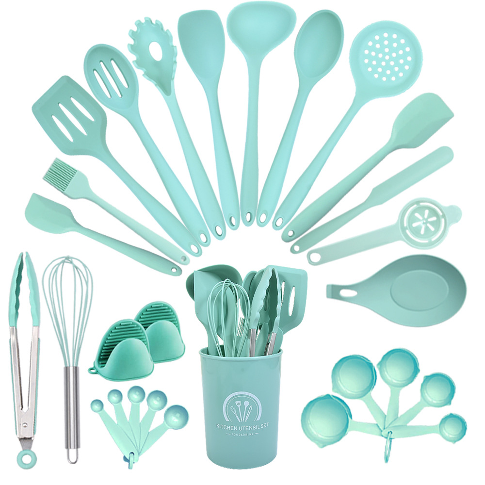 Juego de Utensilios de Cocina de Silicona de 28 Piezas, Resistente al Calor para Sartén Antiadherente