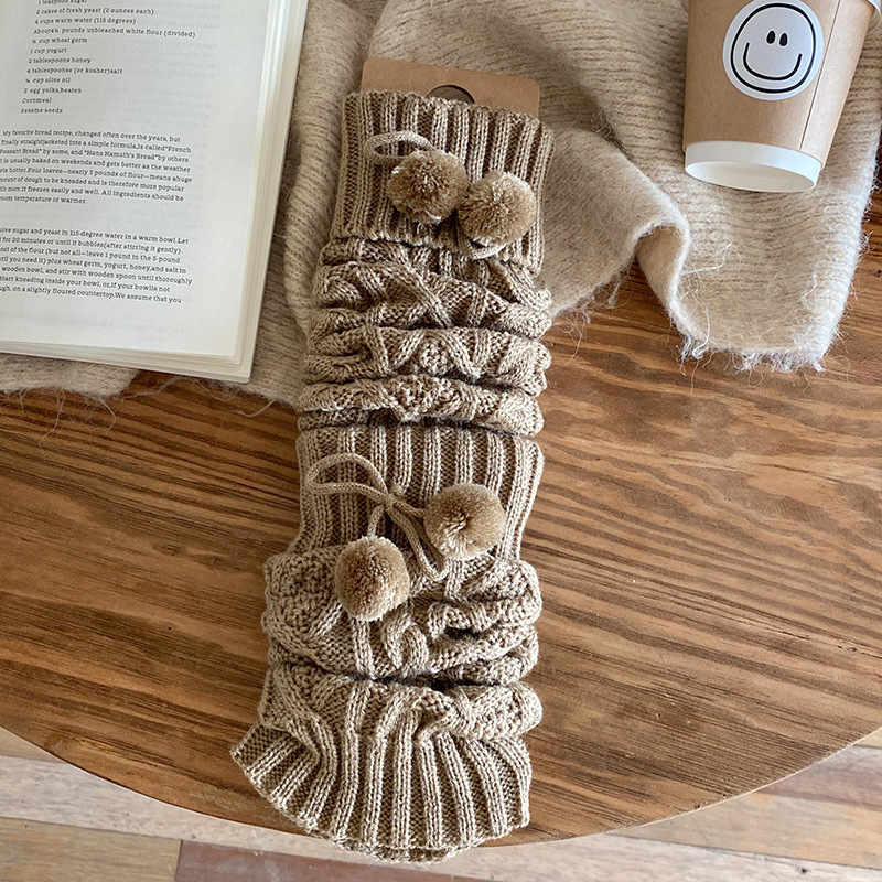 Scaldamuscoli Bootshang Calzini di cotone per donna Autunno e inverno Calzini intrecciati in pile Ball Lolita Retro Coprigambe in lana lavorata a maglia_voghion.com