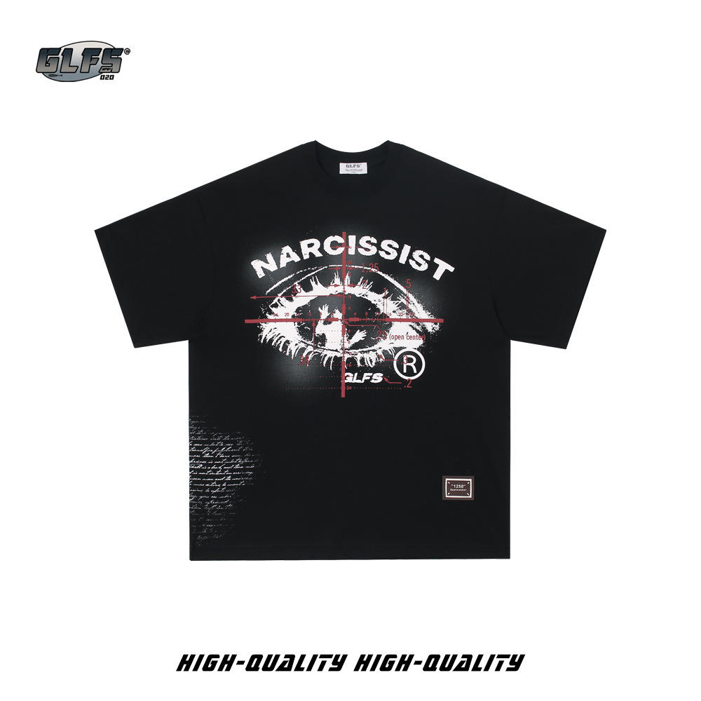 GLFSアメリカinsファッションブランドのレトロな男性は、目の純綿半袖の女性が痩せているカップルtシャツのユニークな上着を着ています