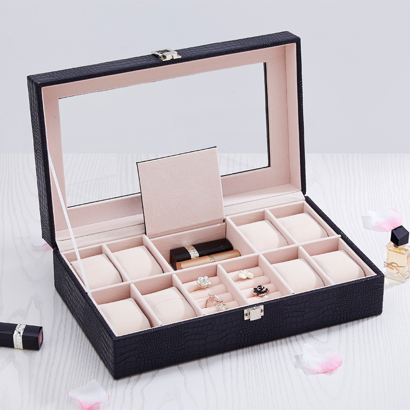 跨境手表盒皮质带锁四位八位展示盒戒指手链名表手饰品手表收纳盒