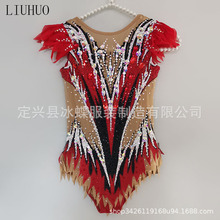 LIUHUO艺术体操服健美比赛技巧服啦啦操女竞技服黑红BD1397