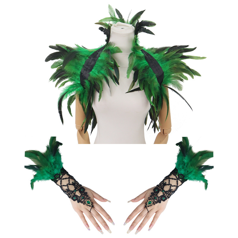 Nuevos productos transfronterizos de plumas, pañuelos de diamante, brazaletes de encaje, espectáculo de baile, vestido sexy, set oscuro