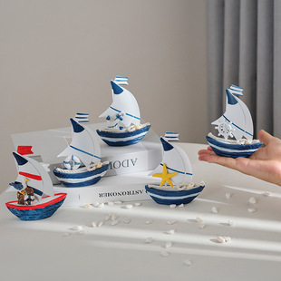 Mediterranean Style Wooden Sailboat Ornaments Creative Home Desktop Decoration Model Smooth Sailing Handmade Boat