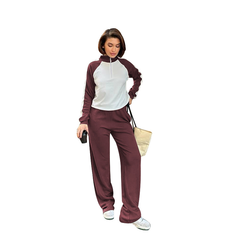211475 Spring Autumn New Cross-Border European And American Color-Block Long-Sleeve Zipper Sweatshirt Women's Fashion_ecoleips.com