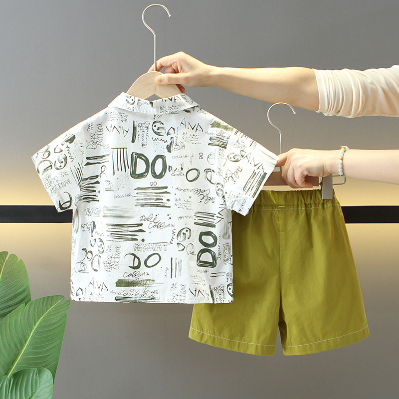 7859 traje de camisa de verano para niños 2025 nuevos pantalones cortos para niños de dos piezas ropa de moda de verano para bebés de moda