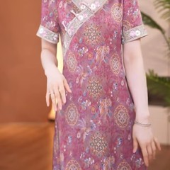 直播爆款时尚印花大码连衣裙女2025年夏季新款气质优雅改良旗袍裙