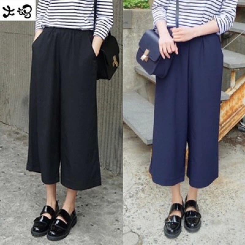 Fat mm summer plus fat plus size women's thin loose wide leg pants 250kg elastic waist 7-point pants casual pants