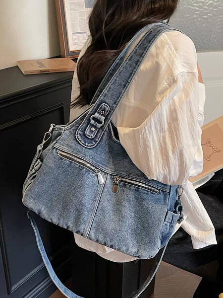 European and American Fashion Large-Capacity Casual Shoulder Tote Bag 2026 New Retro Denim Versatile Commuter Crossbody Bag