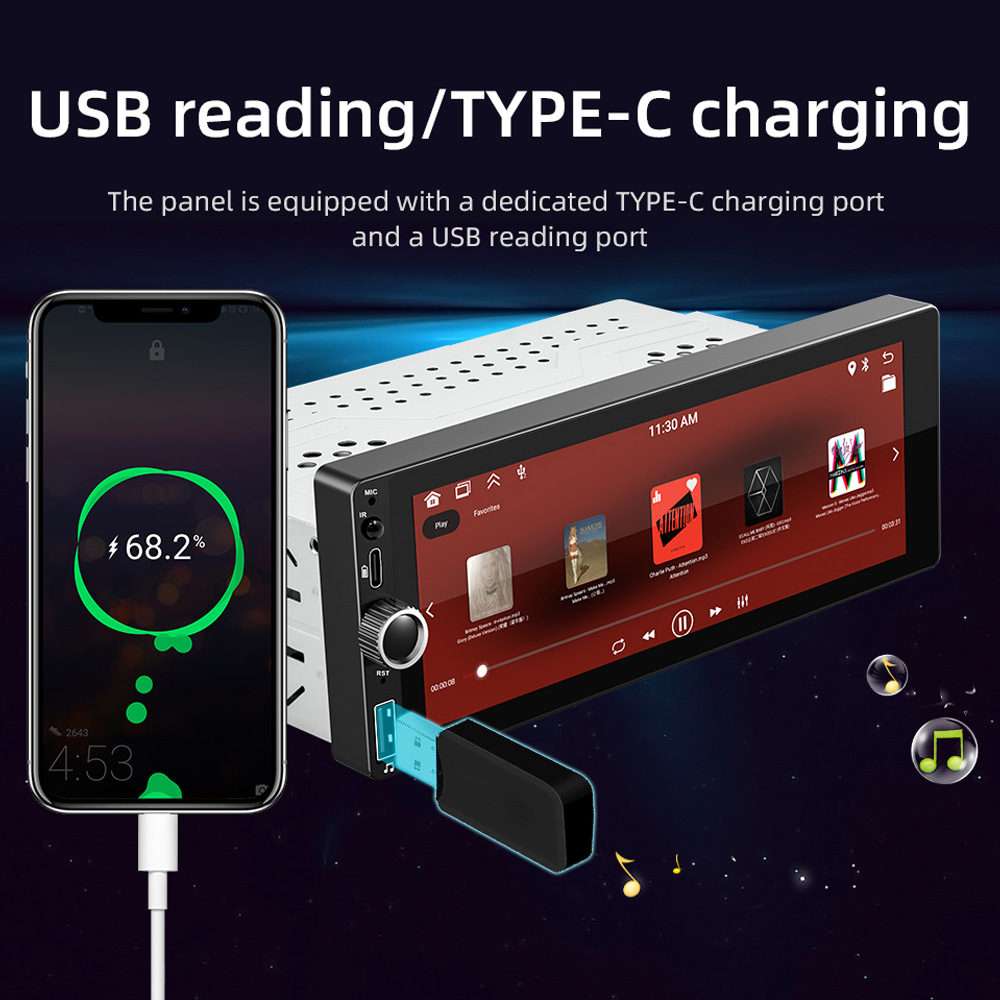 6.86 inch single ingot apple wireless CarPlay car MP5 player IPS screen car FM radio 12V