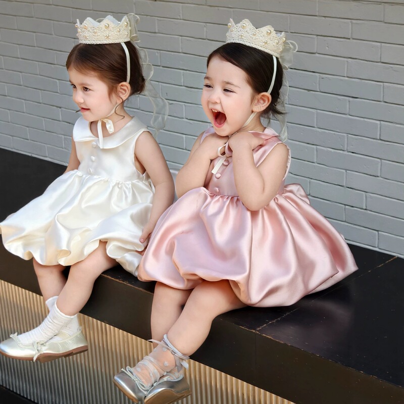 Girl's first birthday party dress, baby's first birthday princess tutu dress, flower girl wedding Christmas satin dress