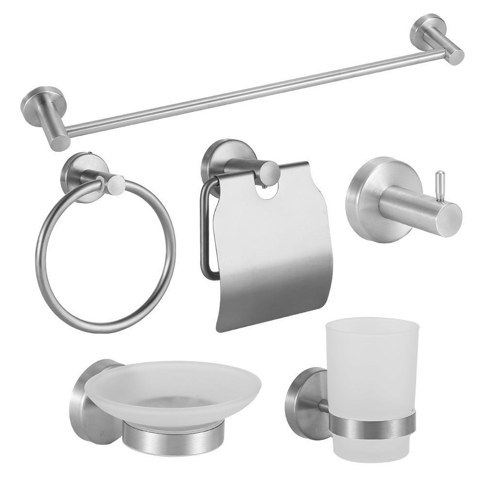 Baño colgante conjunto de acero inoxidable seis piezas toallas toallas barra toallas toallas toallas un gancho anillo conjunto colgante de pared