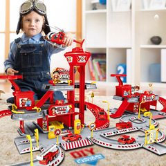 停車場兒童玩具工程消防合金小汽車套裝汽車大樓軌道車停車場玩具