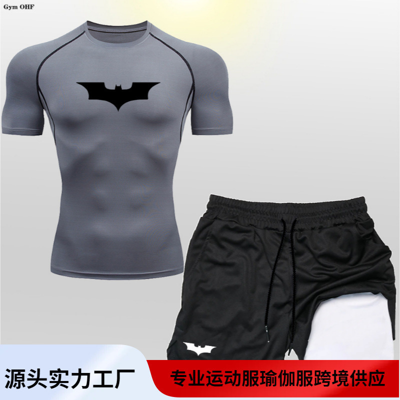 Batman Men's 2-in-One Double-Layer Shorts Short-Sleeved Tight suit Outdoor Mountaineering Running Sportswear Training Batman Men's 2-in-One Double-Layer Shorts Short-Sleeved Tight suit Outdoor Mountaineering Running Sportswear Training