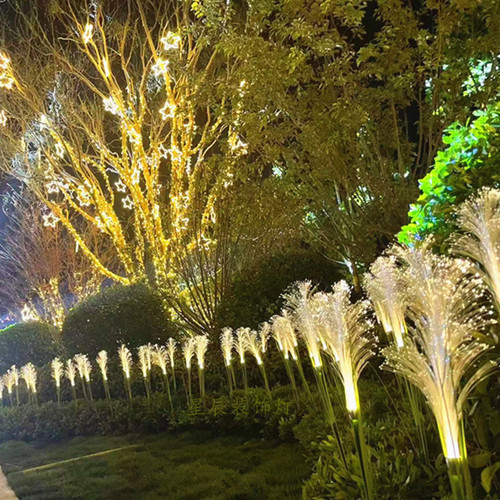 LED Fiber Reed Lawn Light, Colorful Automatic Solar Garden Light, Outdoor Waterproof Landscape Lighting Decor Lamp