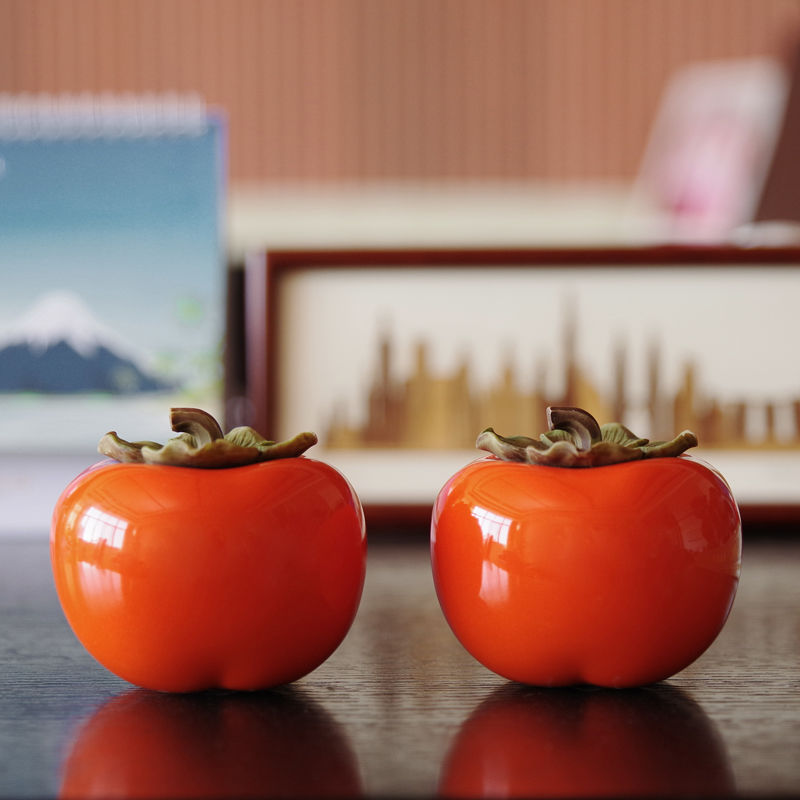 家居擺件裝飾品仿真柿子陶瓷事事如意擺件車載裝飾品客廳茶桌擺件
