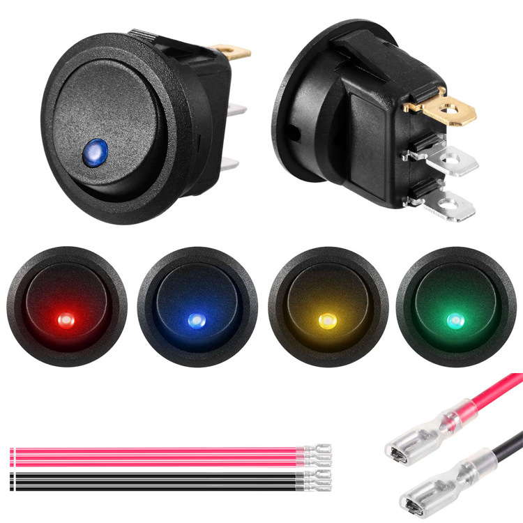船型开关12V20A LED灯汽车点灯改装开关猫眼圆型带线带端子4.8脚