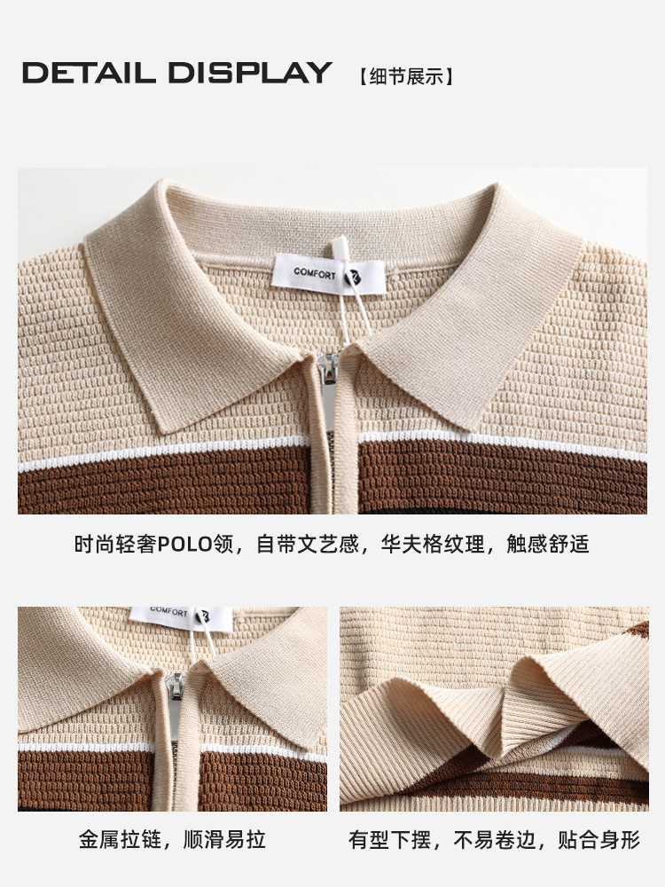 Europa y Estados Unidos polo transfronterizo ligero comercial casual a rayas con solapa papá verano camisa de punto de manga corta polo hombre