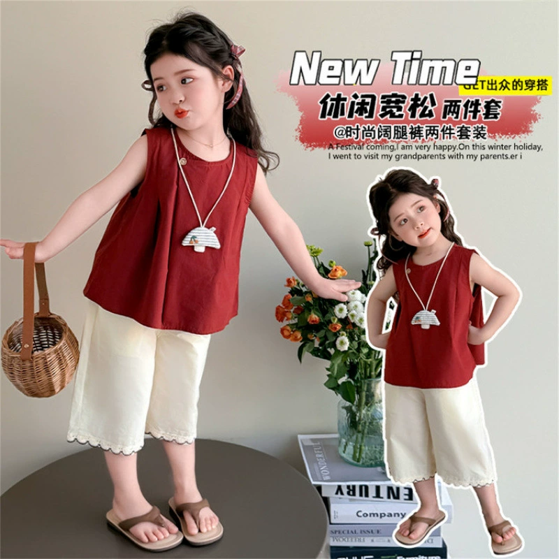 Summer clothing, set, children's vest sleevless, trousers girl's, western style