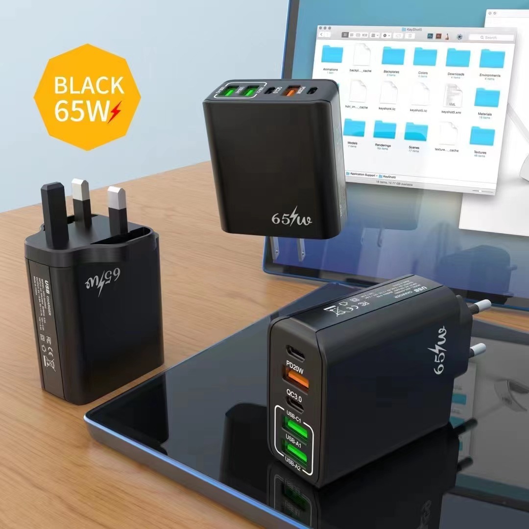 Chargeur de téléphone portable 2PD + 3USB, norme britannique PD65W, tête de charge super rapide en nitrure de gallium_voghion.com