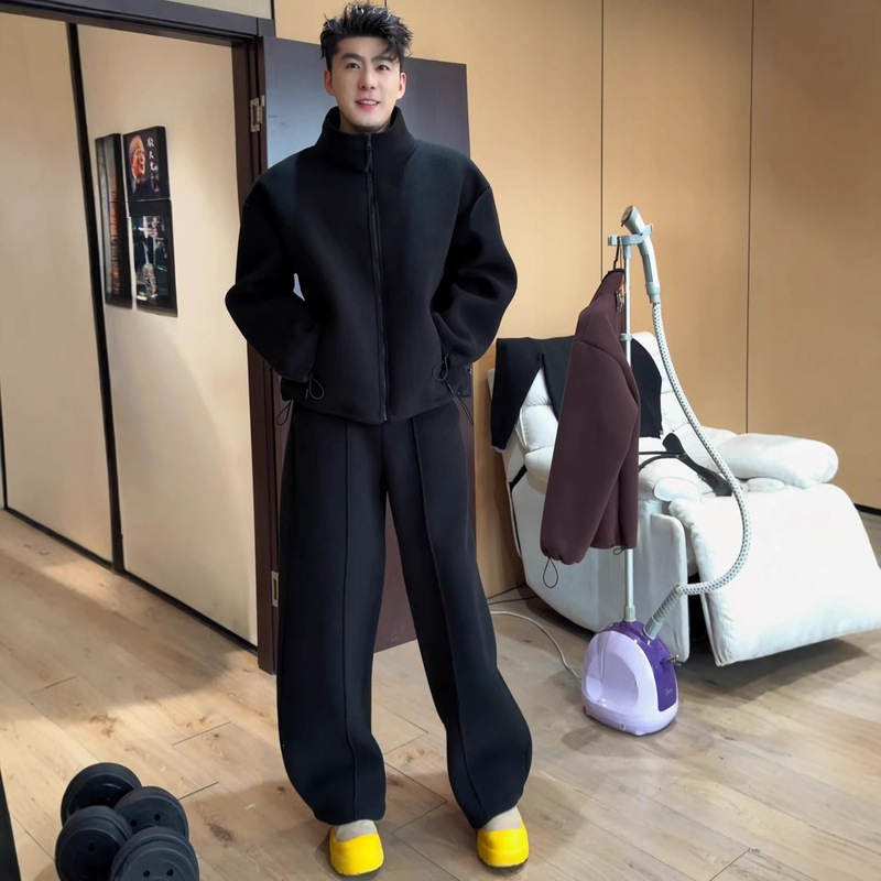 Winter New Heavyweight Fleece Casual Suit for Men, Lazy Style High Street Comfortable Versatile Jacket and Pants Two-Piece Set Winter New Heavyweight Fleece Casual Suit for Men, Lazy Style High Street Comfortable Versatile Jacket and Pants Two-Piece Set