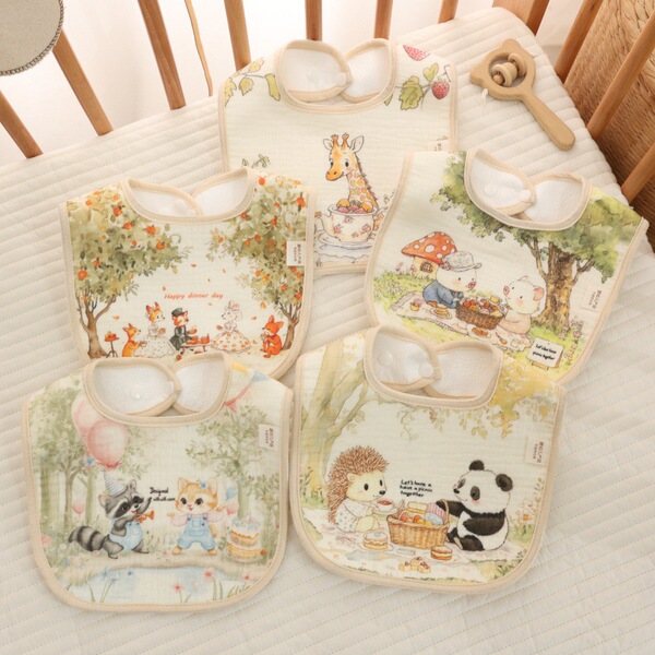 cartoon children's gauze waterproof eating bib for mother and baby