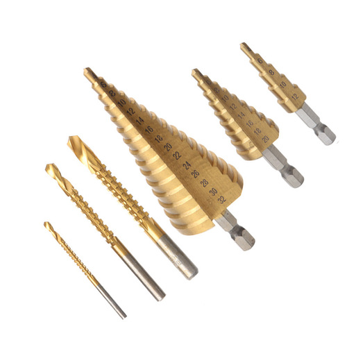 6-piece reaming pagoda set 4-12 4-20 4-32mm triangular shank step drill bit 3 serrated drill bits