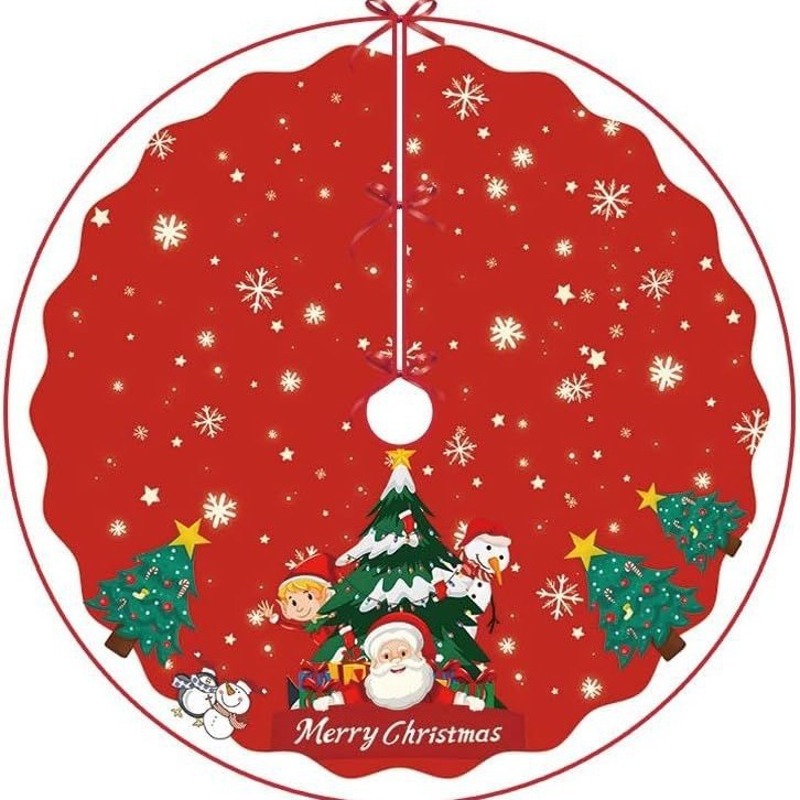 新しい国境を越えたクリスマスの木のスカートクリスマスの装飾品の漫画のプリントの木のスカートはクリスマスツリーの底のエプロンを並べます。|undefined