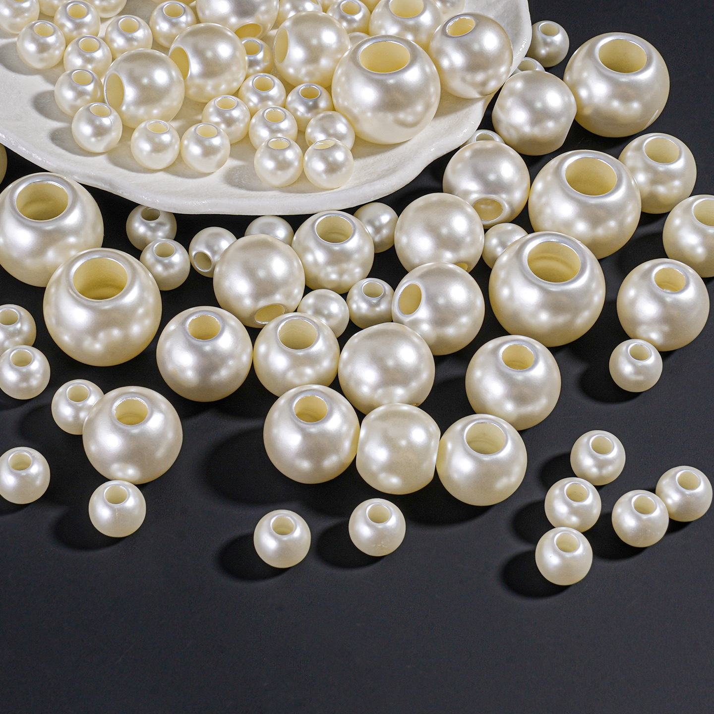 Bandas elásticas a granel de 8-30 mm con orificios grandes, cuentas de joyería estilo Shijia, perlas de imitación ABS, accesorios DIY, venta al por mayor hecha a mano.