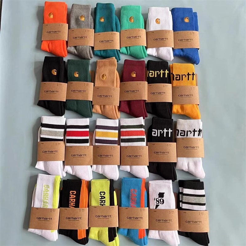 New Men's and Women's Embroidered Carhart Socks Tooling Style Fashion Trend Towel Bottom Pure Cotton Sports Socks Gold Label Thickened