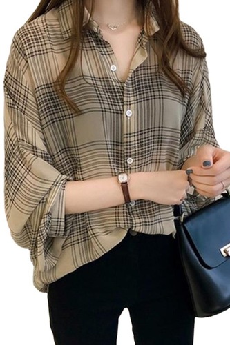 Plaid shirt women's summer  new Korean style loose Hong Kong style retro versatile student chiffon sun protection jacket