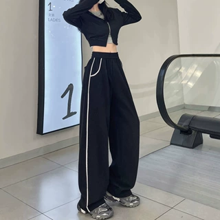 束脚运动卫裤女秋冬季新款慵懒阔腿裤高腰宽松显瘦款直筒休闲长裤