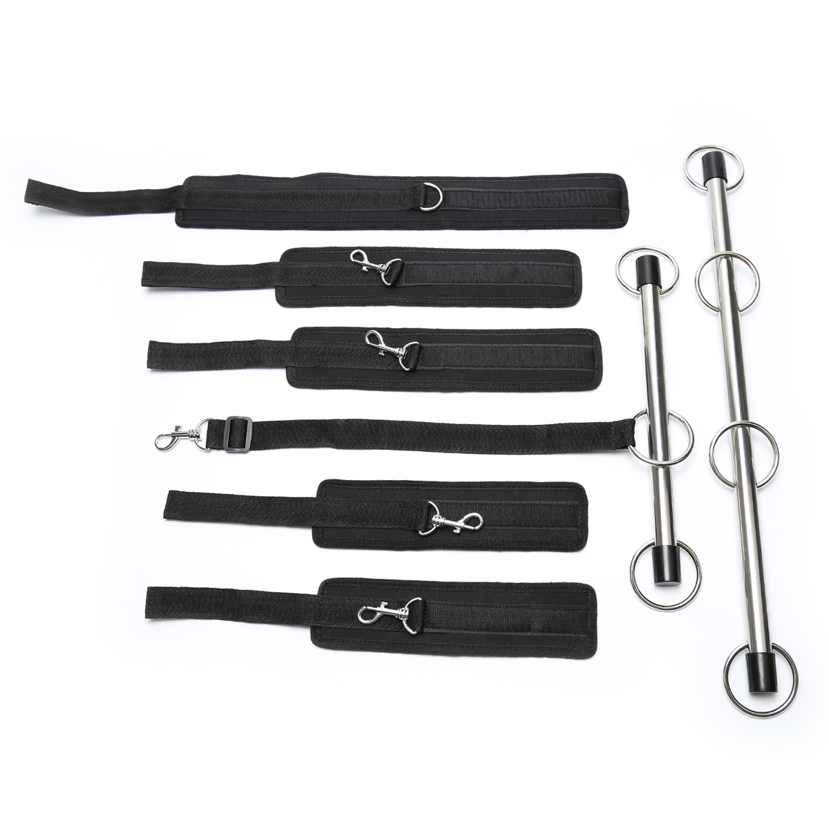 Suministrado directamente por el fabricante: esposas de tubo de acero, esposas para el cuello, esposas de nailon con esponja para manos y pies, conjunto de anillos para el cuello, juguetes alternativos, productos para adultos.