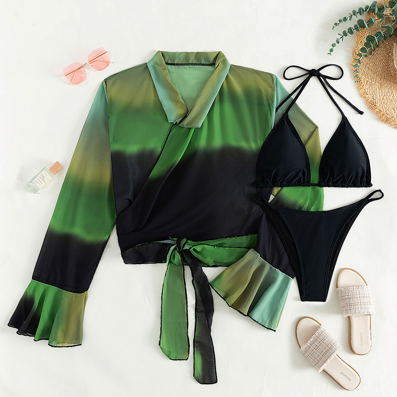 Summer green Beach Chiffon Bikini three-piece set NSOLY122153